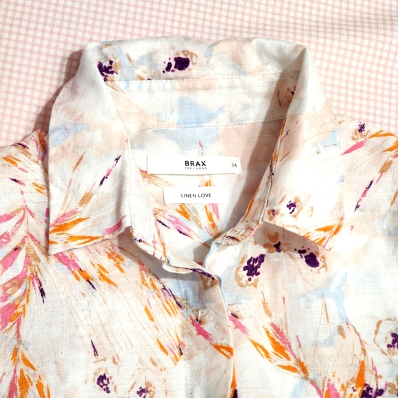 Brax Feel Good Vicki Floral Linen Polo 3/4 Sleeve Shirt - Picture 6 of 11